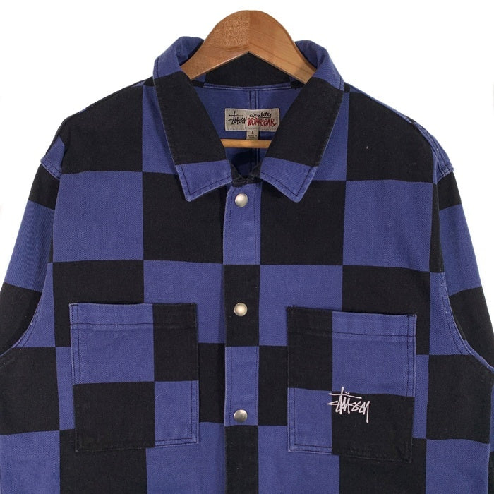 STUSSY ステューシー WORK GEAR Big Ol Check Chore Coat チェック チョアコート カバーオール ブラック ブルー 115573 Size L 福生店