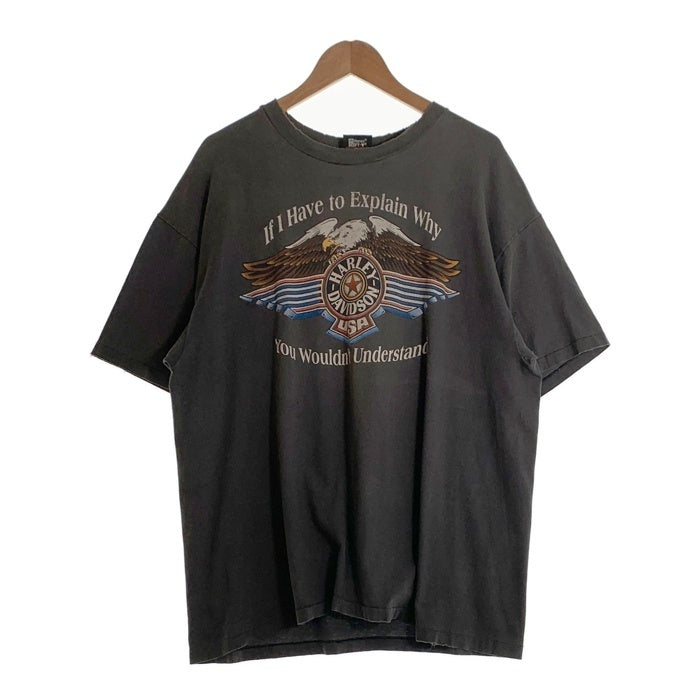 80-90's Harley-Davidson ハーレーダビッドソン イーグル バー&シールド プリントTシャツ フェードブラック Hanes USA製 Size XL 福生店