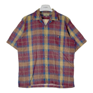 L.L.Bean エルエルビーン リネン混 オープンカラー 半袖シャツ レッド×ブルー sizeL 瑞穂店