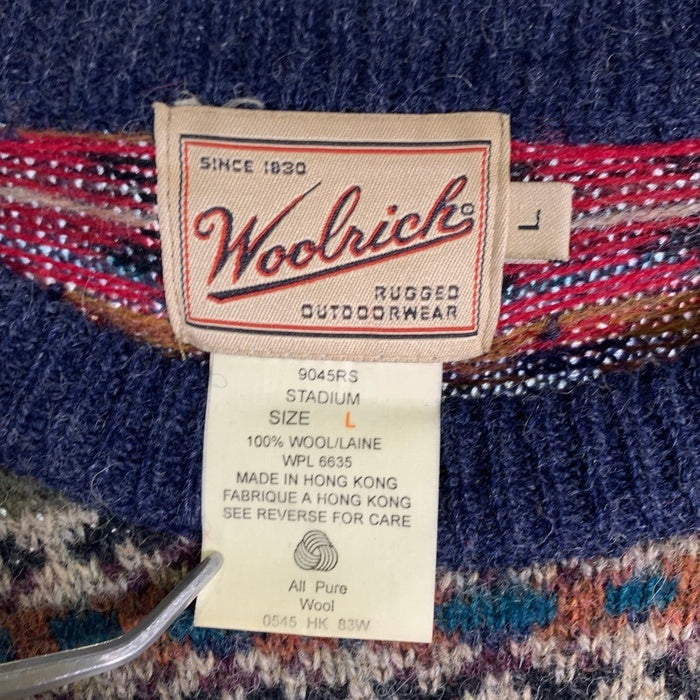90's WOOLRICH ウールリッチ フェアアイル柄 ニット セーター バーガンディー ネイビー Size L 福生店