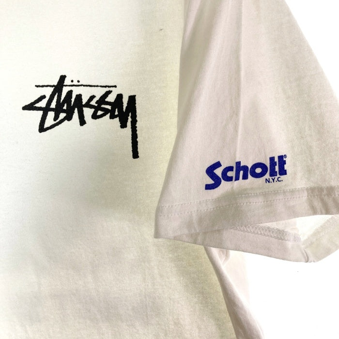 STUSSY ステューシー Schott ショット 100周年 BUILT FOR THE LONG HAUL!! Tシャツ ホワイト sizeL★汚れ有 瑞穂店