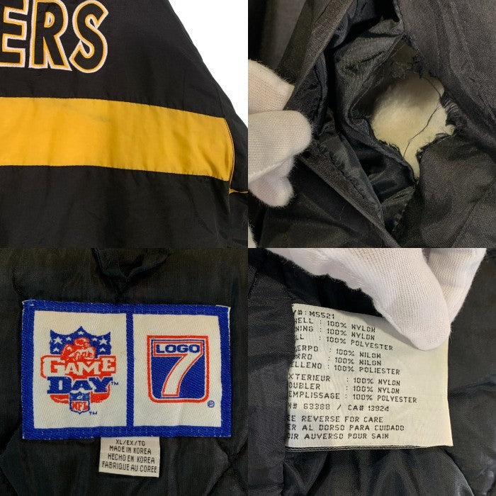 90's LOGO7 NFL Steelers スティーラーズ ナイロン ジップアップジャケット パーカー 中綿 ブラック Size XL 福生店