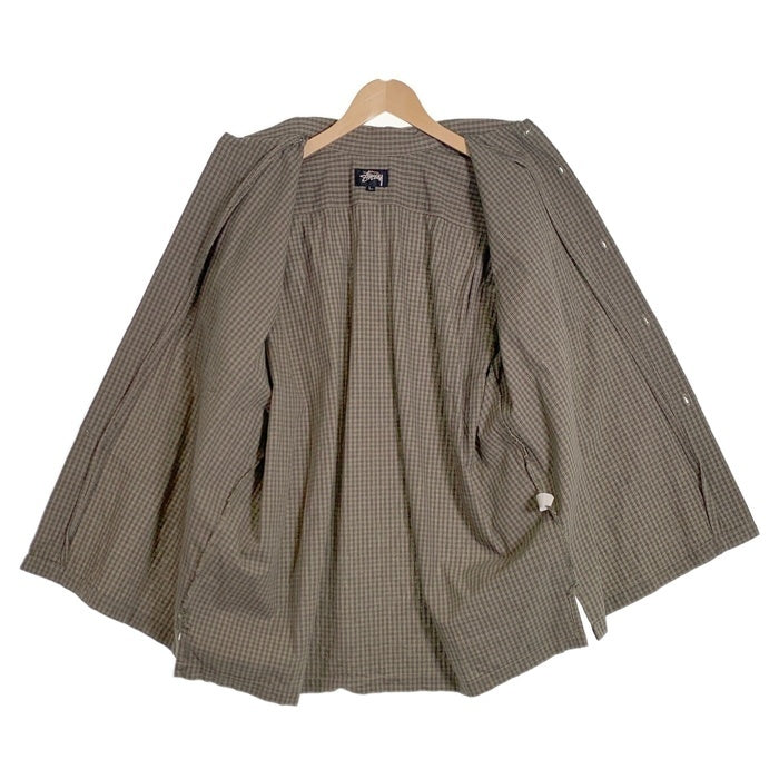 80's STUSSY ステューシー コットンチェックシャツ 長袖 グリーン USA製 黒タグ やや厚手 Size L 福生店