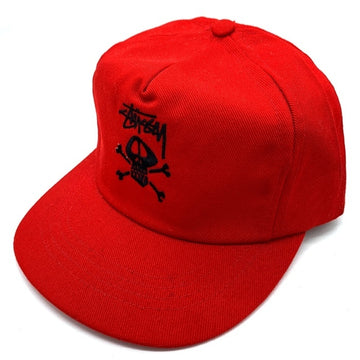 80-90's STUSSY ステューシー スカルボーン刺繡 5パネルキャップ レッド オールド タグなし 福生店