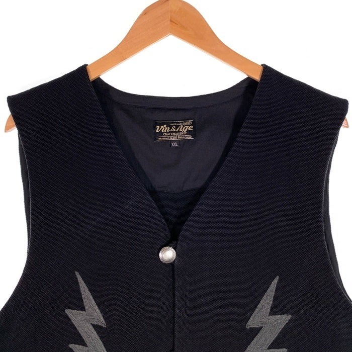 Vin & Age ヴィンアンドエイジ TYPE VRV2 Naughty Rug Vest 稲妻刺繍 コットンラグ チマヨ型ベスト ブラック Size XXL 福生店