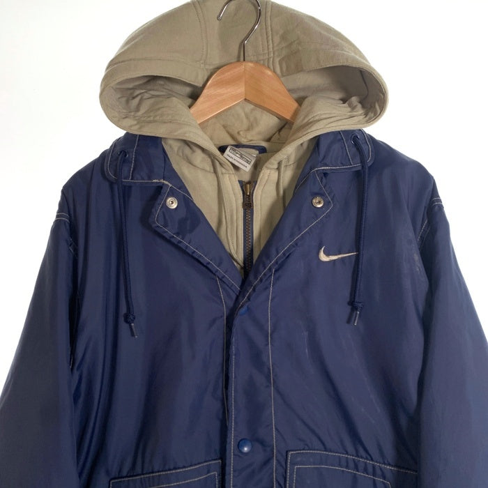 00's NIKE ナイキ ナイロンジャケット スウェットパーカーレイヤード ネイビー ベージュ Size XL 福生店