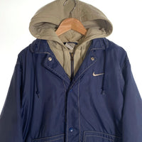 00's NIKE ナイキ ナイロンジャケット スウェットパーカーレイヤード ネイビー ベージュ Size XL 福生店