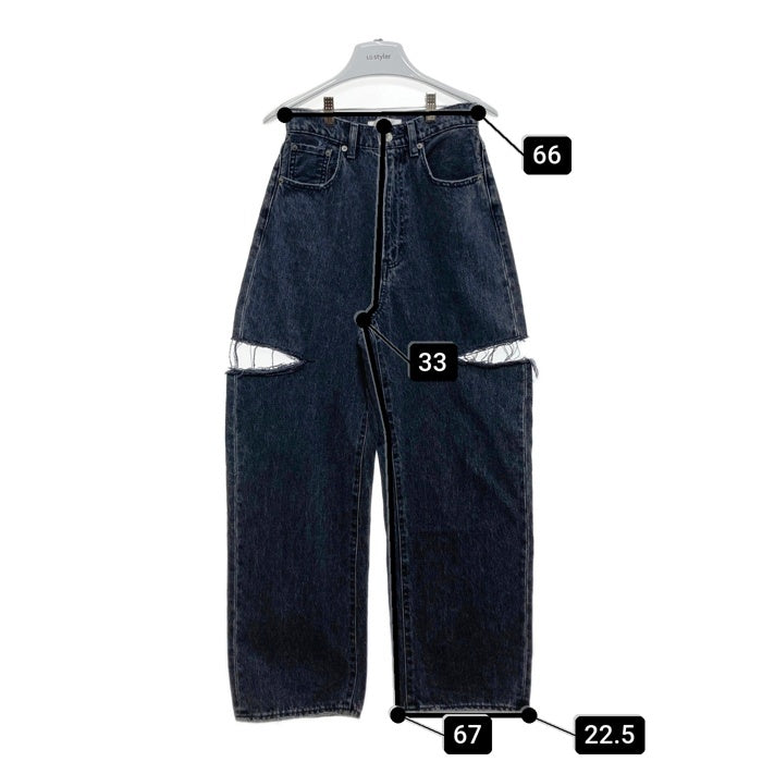 MOUSSY マウジー CUT OUT WIDE STRAIGHT カットアウトワイドストレートデニム ブラック size23 瑞穂店