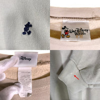 90's Walt Disney World ウォルト ディズニー ワールド Mickey Mouse ミッキーマウス 刺繍 クルーネックスウェット ベージュ USA製 Size M 福生店