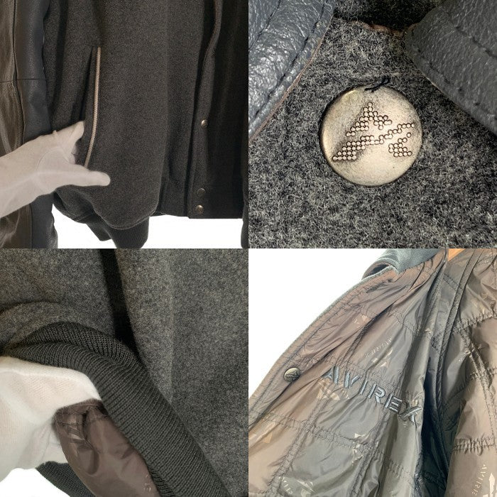 AVIREX アヴィレックス ウール レザー 羊毛 クラウン ロゴ スタジアム ジャケット スタジャン グレー Size 3XL 福生店