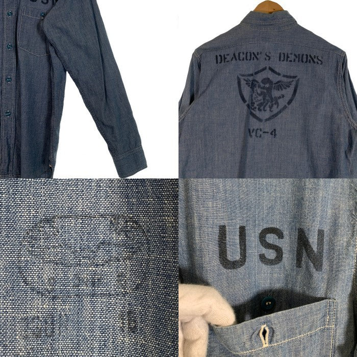 The Real McCOY's リアルマッコイズ USN シャンブレーシャツ ステンシルプリント ライトブルー Size M 相当 福生店