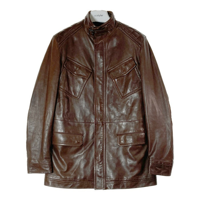 Salvatore Ferragamo サルヴァトーレフェラガモ リアルレザー ショルダーパッチ エルボーパッチ レザーコート ブラウン size48 瑞穂店