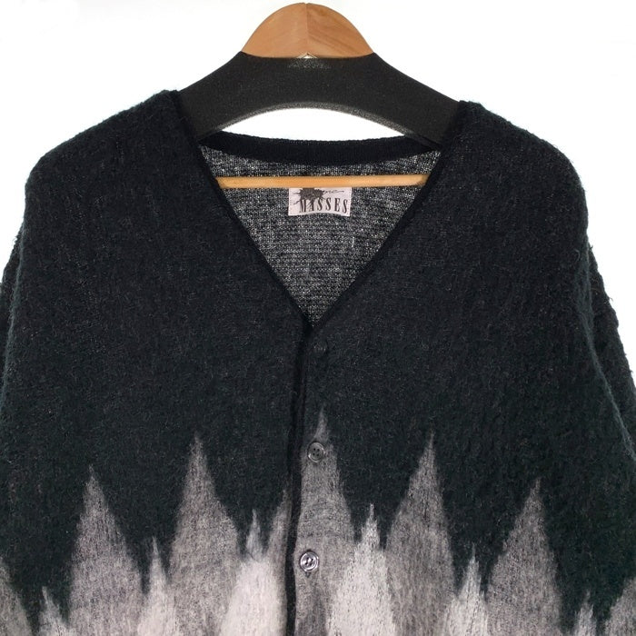 MASSES マシス アーガイル ウールニットカーディガン アクリル ナイロン ブラック グレー Size M 福生店