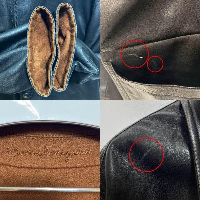 Salvatore Ferragamo サルヴァトーレフェラガモ ナッパレザー×カシミア リバーシブルコート ブラック×キャメル size54 瑞穂店