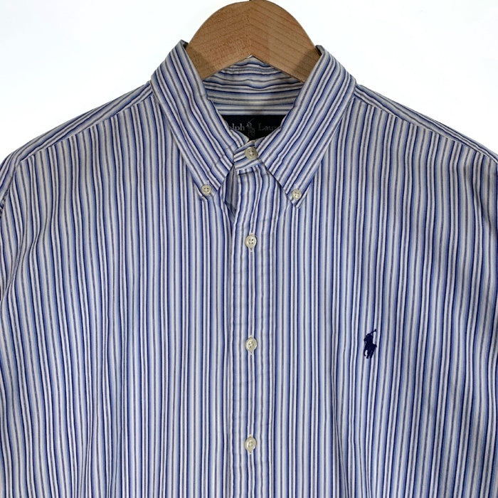 Ralph Lauren ラルフローレン BLAKE ボタンダウン ストライプシャツ ホワイト ネイビー TWO-PLY COTTON Size L 福生店