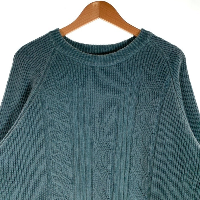 ARMANI JEANS アルマーニジーンズ ウール ポリエステル ケーブルニットセーター クルーネック ラグラン グリーン イタリア製 Size L 福生店