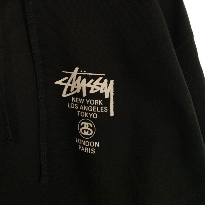 STUSSY ステューシー ワールドツアー プリント プルオーバースウェットパーカー ブラック 3923792 Size M 福生店