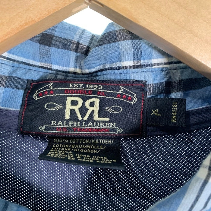 90's RRL ダブルアールエル 鹿の子 ポロシャツ チェック切替 ネイビー 三ツ星 Size XL 福生店