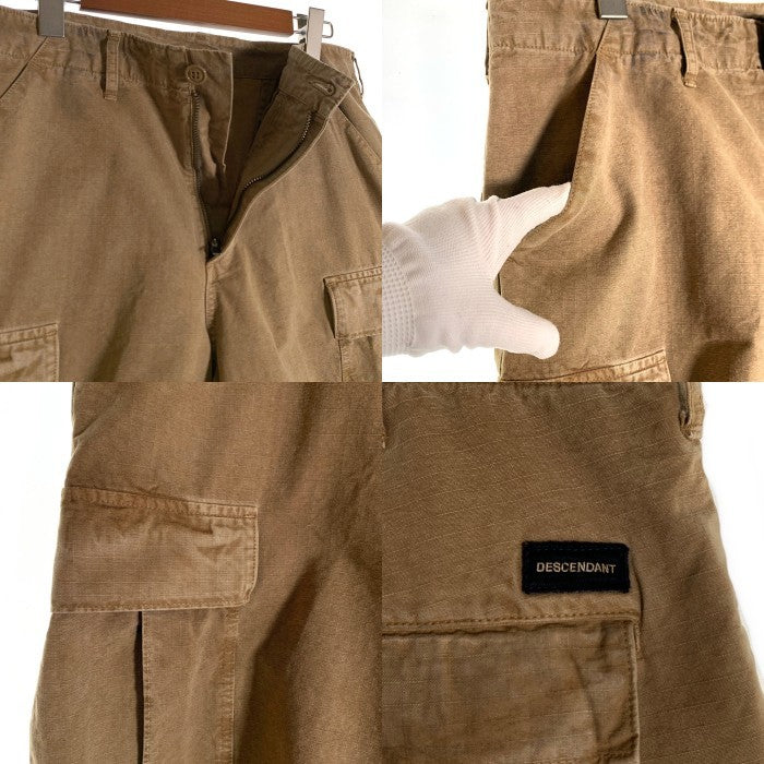 DESCENDANT ディセンダント コットン リップストップ ミリタリーカーゴショーツ ショートパンツ 加工 ベージュ Size 3 福生店
