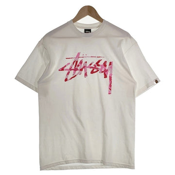 STUSSY ステューシー A BATHING APE アベイシングエイプ 30周年記念 ストックカモロゴ プリントTシャツ ホワイト ピンク Size M 福生店