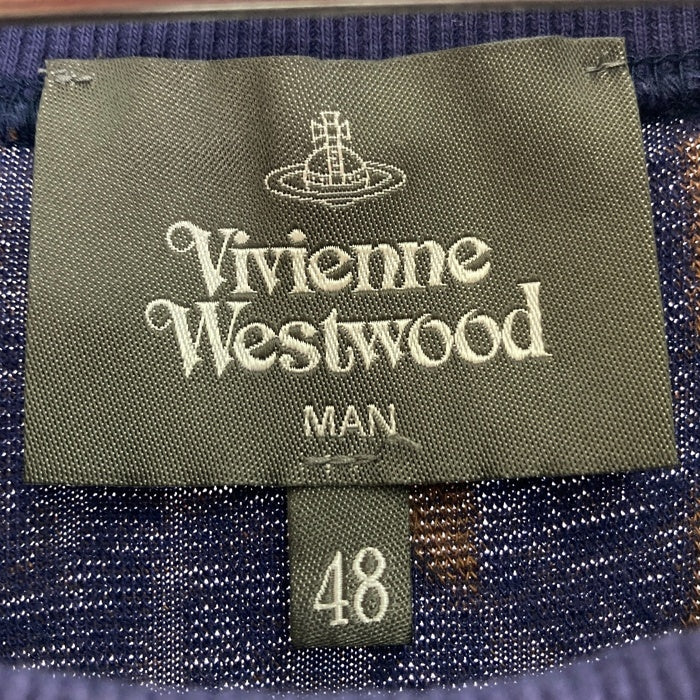 Vivienne Westwood MAN ヴィヴィアンウエストウッドマン VW-LP-86249 パイル地 総柄 リブTシャツ ネイビー size48 瑞穂店