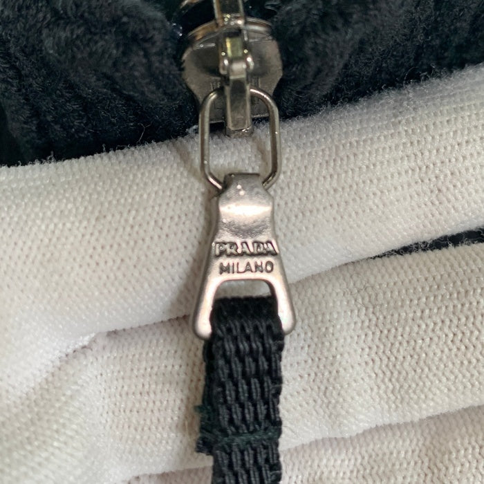 PRADA プラダ ナイロン ウール切替 ドライバーズニット ジップアップジャケット ブラック イタリア製 Size M 福生店