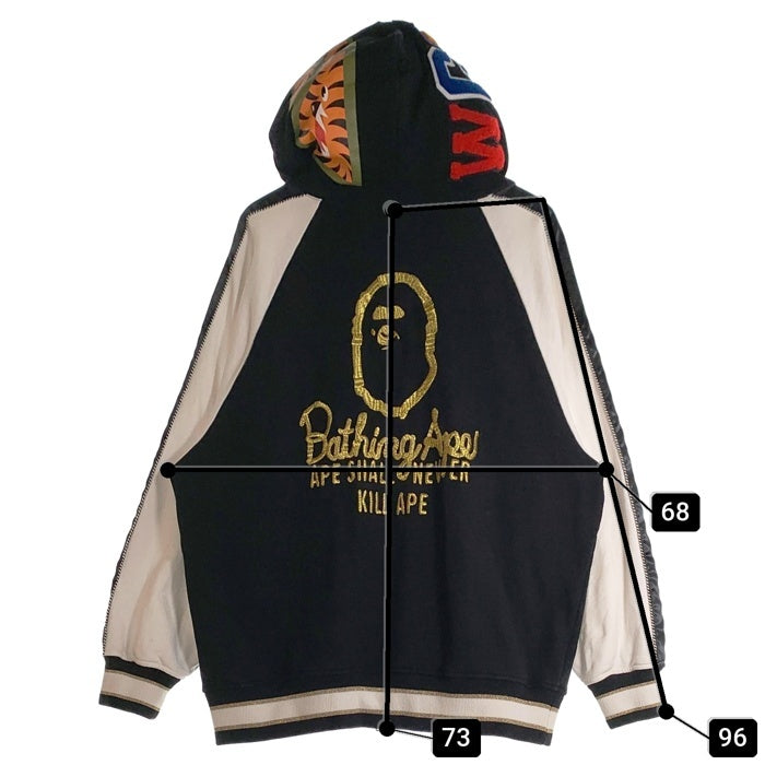 A BATHING APE ア ベイシング エイプ Souvenir Shark Zip Hoodie スーベニア シャーク ジップ パーカー フーディー ブラック ホワイト 001ZPK301308M Size XL 福生店