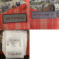 ETRO エトロ シアサッカー 2B テーラードジャケット チェック柄 オレンジ シルク ウール 161-11889-1222 Size 52 福生店
