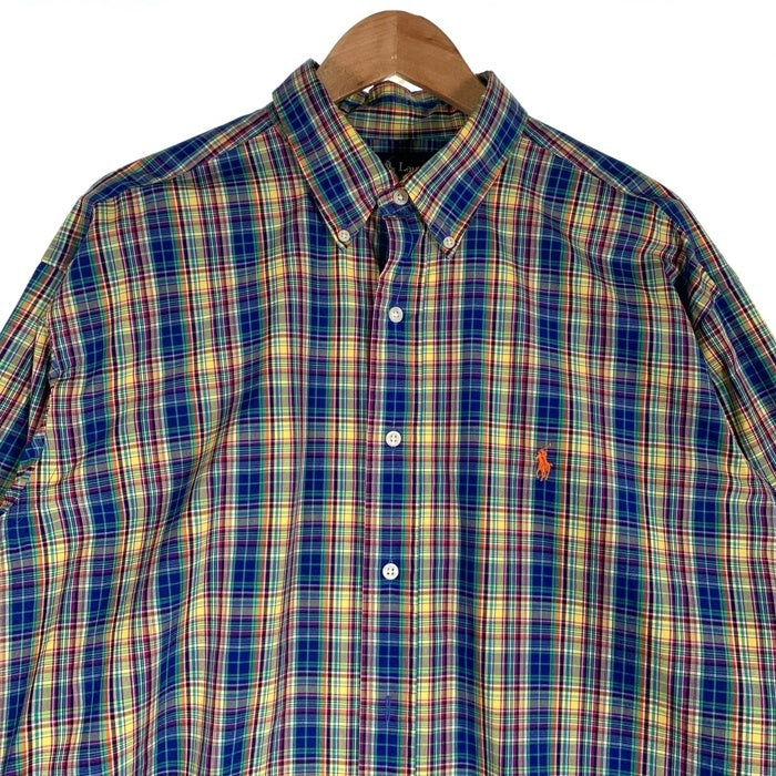 RALPH LAUREN ラルフローレン 長袖 ボタンダウンシャツ チェック イエロー ブルー Size 17/XL 福生店