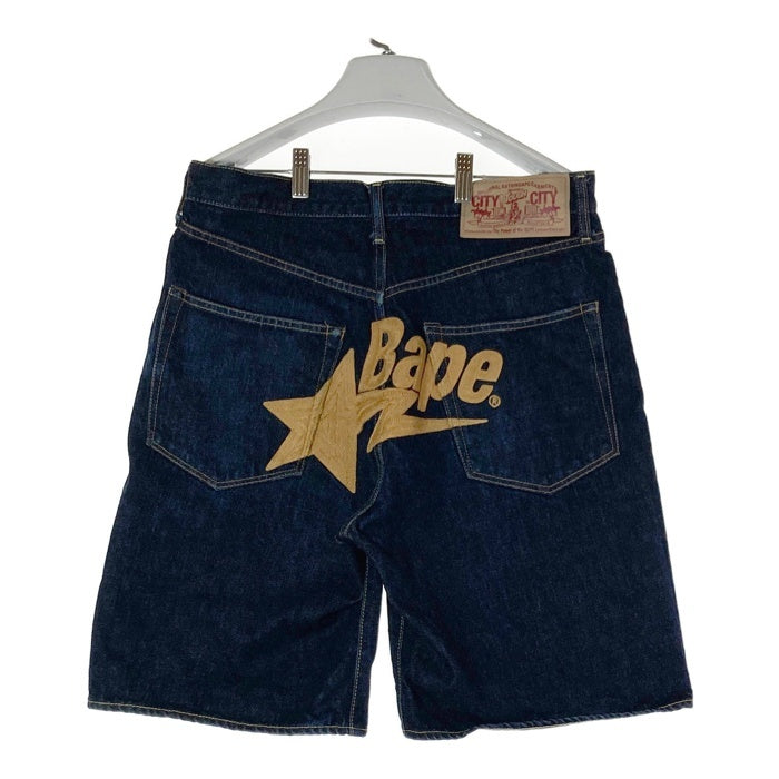 A BATHING APE アベイシングエイプ 刺繡 星型 ロゴ デニム ハーフパンツ ブルー sizeM 瑞穂店
