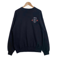 80's STUSSY ステューシー WORLD TRIBE Skull Crest スカルフラワープリント クルーネックスウェットトレーナー ブラック USA製 黒タグ Size L 福生店