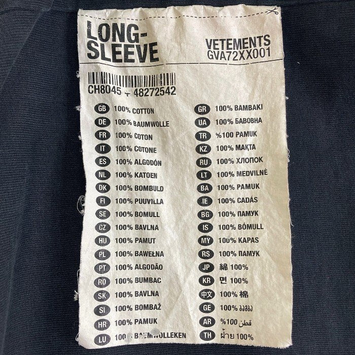 VETEMENTS ヴェトモン 22SS LOGO LABEL LONGSLEEVE ロゴラベル ロングスリーブカットソー UE52TR280X ブラック SizeL 瑞穂店