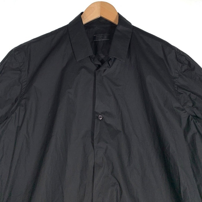 PRADA プラダ 比翼 ショートスリーブシャツ 半袖 ブラック ボタン マジックテープ コットン ナイロン ポリウレタン Size 42 福生店