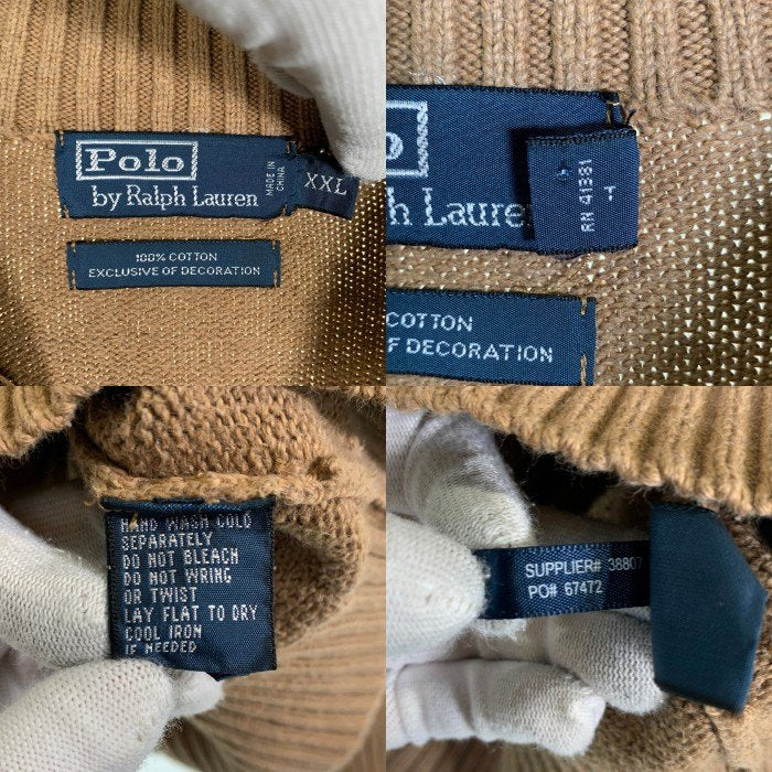 Polo by Ralph Lauren ポロラルフローレン ハーフジップ コットン プルオーバーニットセーター ベージュ Size XXL 福生店