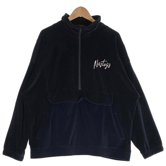NASTOYS ナストイズ Velor Track Jacket ベロアトラックジャケット ハーフジップ プルオーバー ブラック Size L 福生店