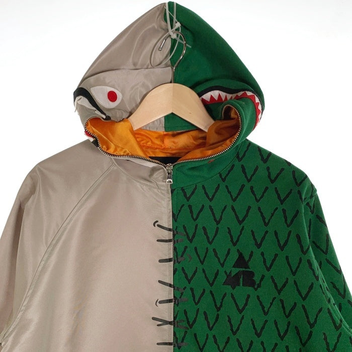 A BATHING APE アベイシングエイプ AMBUSH アンブッシュ ハーフシャーク アリゲーターフルジップパーカー ナイロン切替スウェット グレー グリーン Size M 福生店