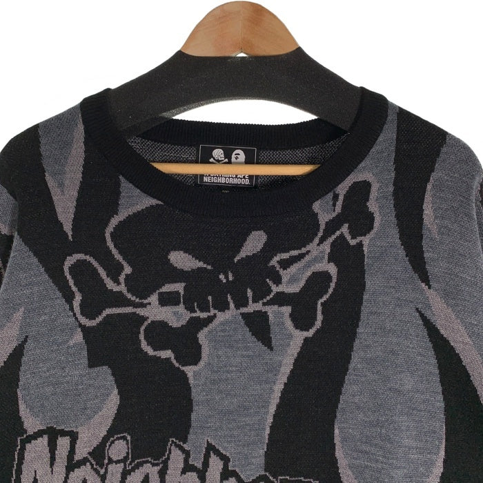 A BATHING APE アベイシングエイプ NEIGHBORHOOD ネイバーフッド クルーネック ウールセーター ブラック 001KNJ231901C Size 2XL 福生店