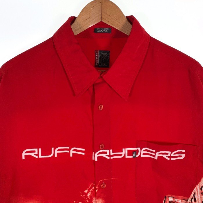 RUFF RYDER ラフライダース 総柄プリント 半袖シャツ レッド ポリエステル Size XL 福生店