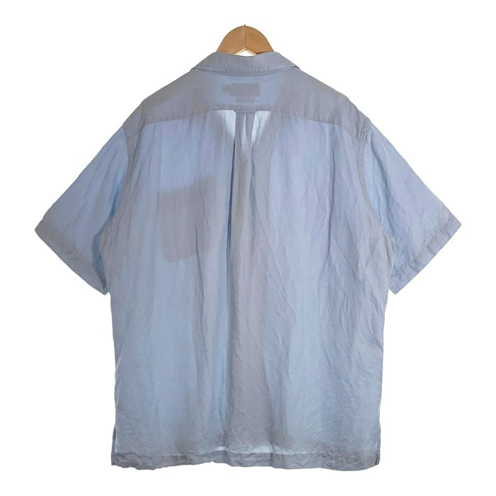 90`s Polo Ralph Lauren ポロ ラルフローレン CALDWELL リネン シルク オープンカラーシャツ 半袖 ライトブルー 裾ポニー刺繡 Size L 福生店