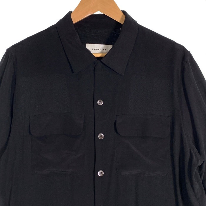 EQUIPMENT エキプモン オープンカラー シルクシャツ ブラック フラップポケット Q937-TP03881 Size L 福生店