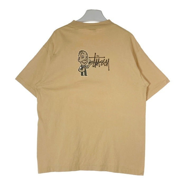 STUSSY ステューシー オールド 黒タグ ロゴ おじさん 両面プリント Tシャツ ベージュ sizeXL 瑞穂店