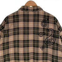 EXAMPLE エグザンプル EX CHECK BIG SILHOUETTE S/S SHIRTS 半袖 チェックシャツ ベージュ Size L 福生店