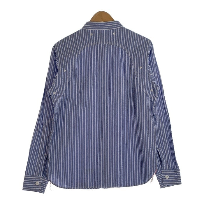 Pherrow's フェローズ シアサッカー ラウンドヨーク ストライプワークシャツ バンドカラー ブルー Size M 福生店