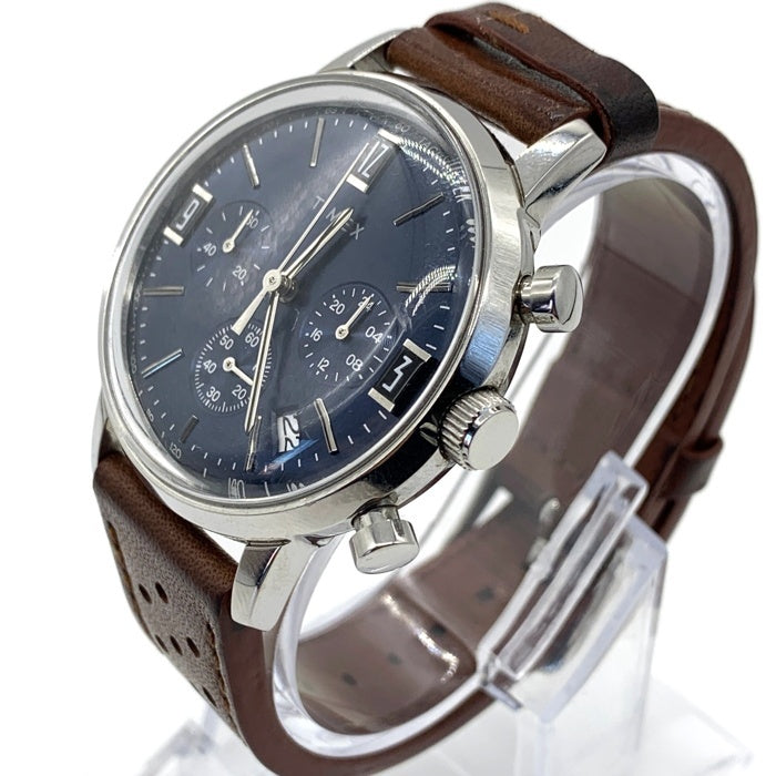 TIMEX タイメックス メンズ マーリン クロノグラフ ウォッチ 腕時計 ブルー文字盤 ブラウンレザーベルト TW2W10200 福生店