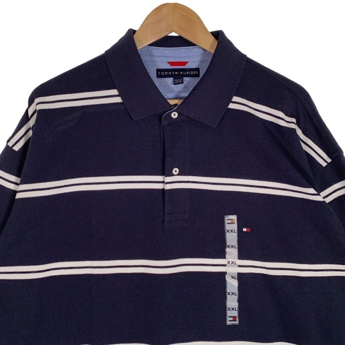 TOMMY HILFIGER トミーヒルフィガー 鹿の子 ボーダー ポロシャツ ネイビー Size XXL 福生店