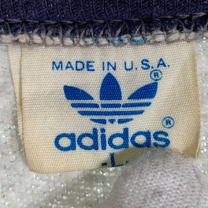 90's adidas アディダス トレフォイルプリント ラグランスリーブ スウェットトレーナー グレー ネイビー USA製 Size L 福生店