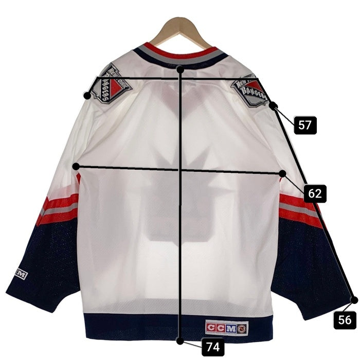 CCM シーシーエム Newyork Rangers ニューヨーク レンジャース NHL ホッケーシャツ 七分丈 ラグランスリーブ ホワイト ネイビー レッド カナダ製 Size L 福生店