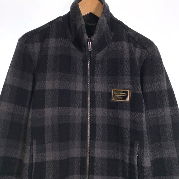 DOLCHE&GABBANA ドルチェアンドガッバーナ ウール チェック柄 ジップアップジャケット リブ ロゴプレート ブラック Size 48 福生店