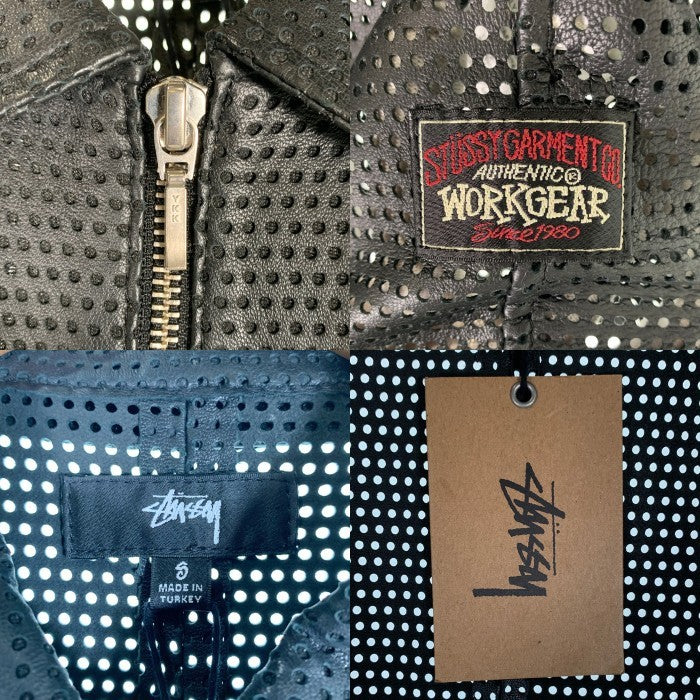 STUSSY ステューシー ZIP SHIRT PERFORATED LEATHER ジップアップ シープレザーシャツ パンチング 長袖 ブラック 24M1110322 Size S 福生店