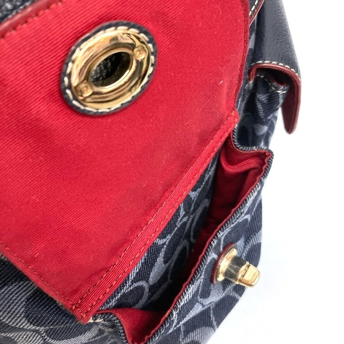 COACH コーチ F37589 シグネチャー キャンバス レザー切替 リュックサック ネイビー 瑞穂店